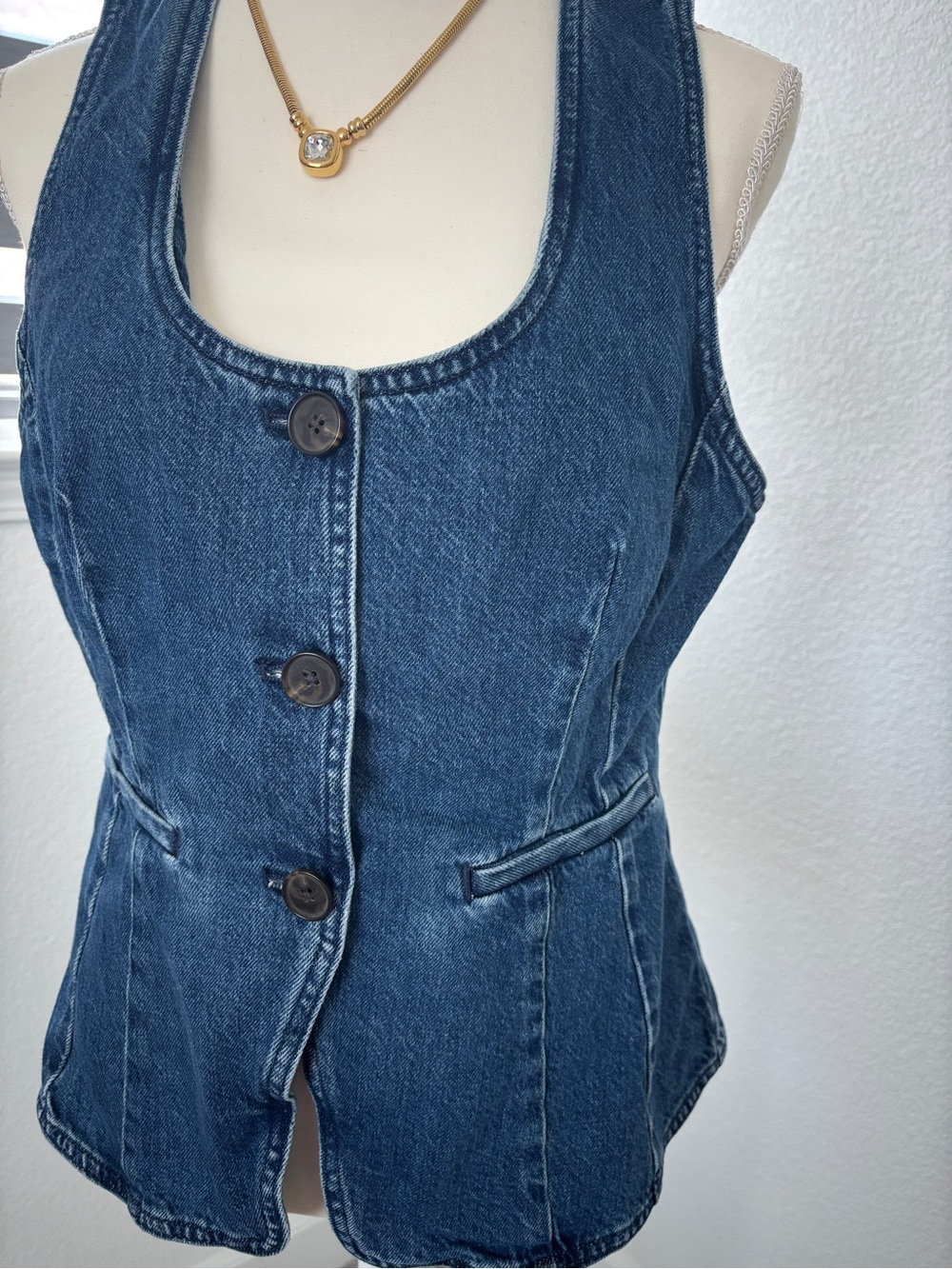 Madewell Dark Blue Denim Button-Front Vest